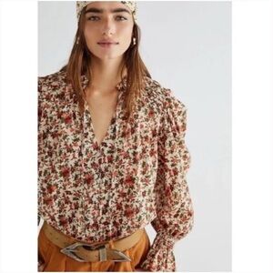FREE PEOPLE Meant To Be Floral Cotton Blouse - Vintage Combo